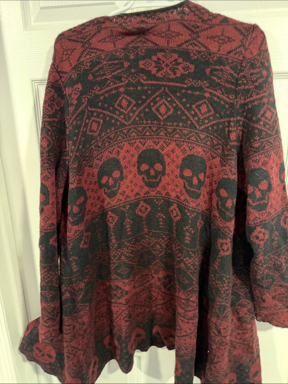 Maroon & Black Skull Pattern Open Cardigan - Picture 3 of 3